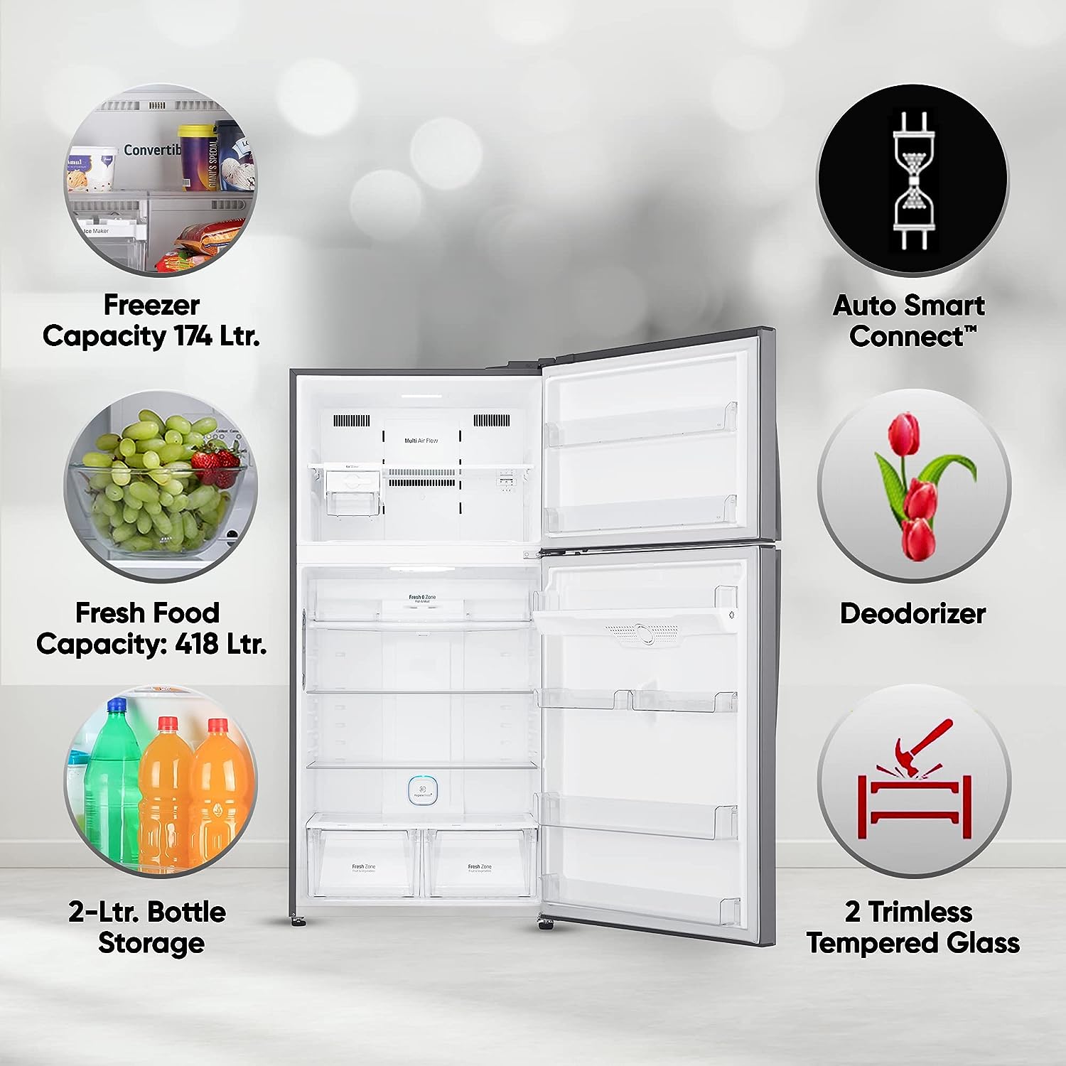 LG 592 L 1 Star Frost Free Inverter Wi-Fi Double Door Refrigerator (2023 Model, GR-H812HLHM, Platinum Silver3, With Hygiene Fresh+ & Door Cooling+) - Mahajan Electronics Online