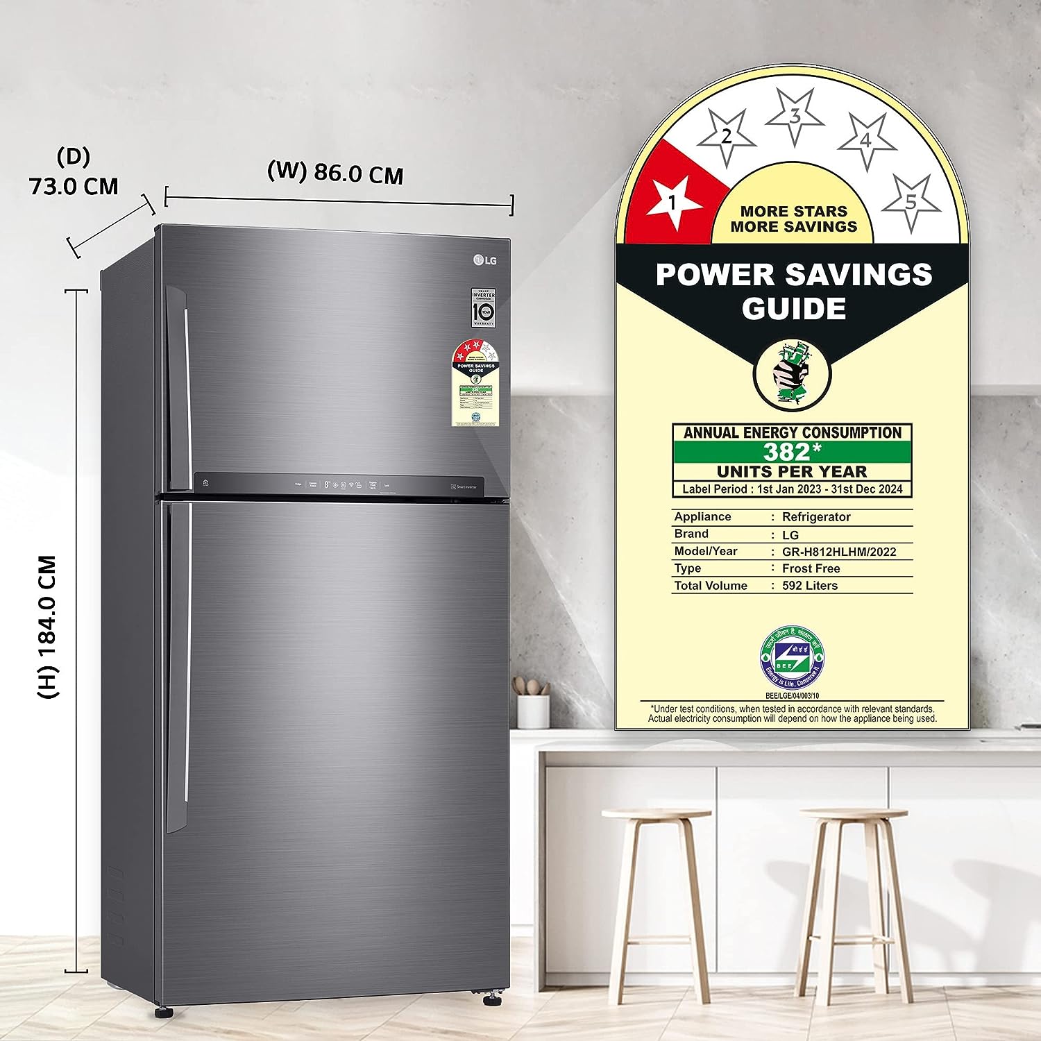 LG 592 L 1 Star Frost Free Inverter Wi-Fi Double Door Refrigerator (2023 Model, GR-H812HLHM, Platinum Silver3, With Hygiene Fresh+ & Door Cooling+) - Mahajan Electronics Online