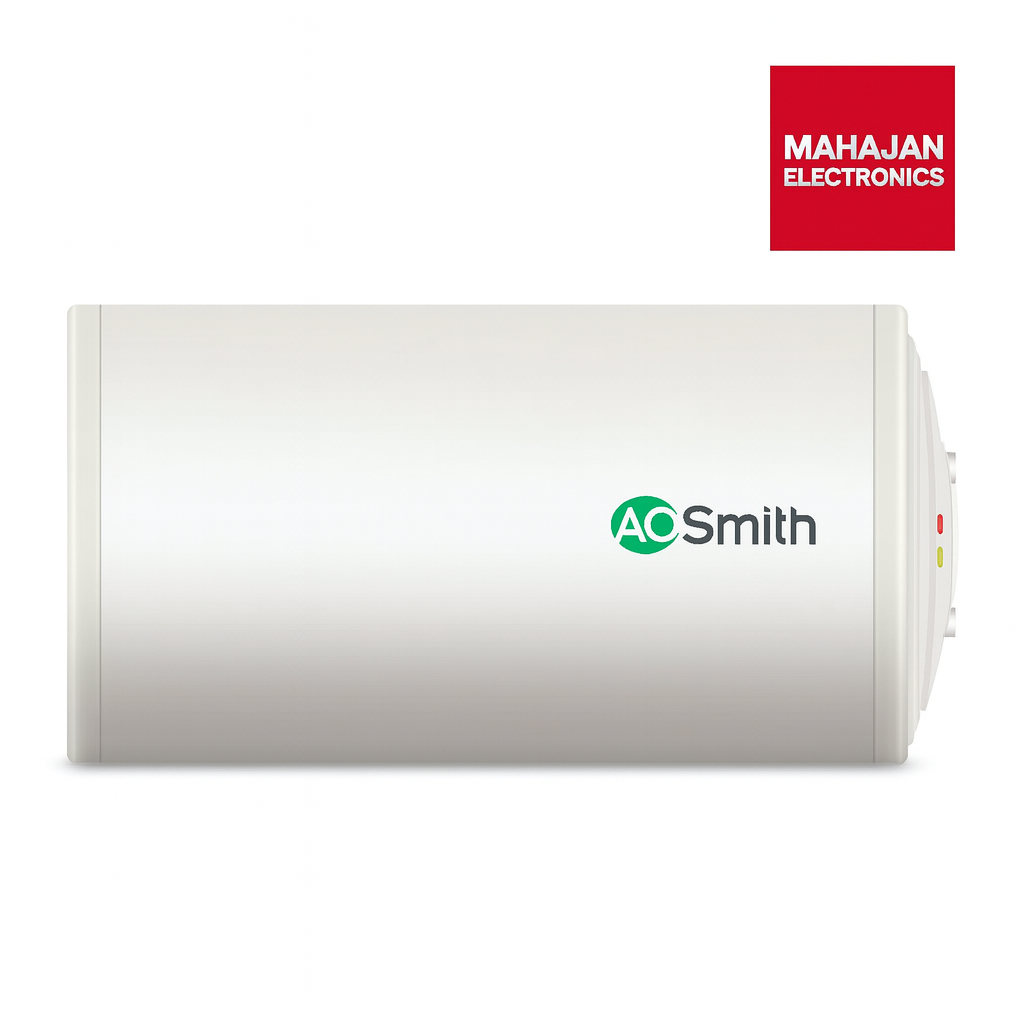AO Smith water heater with Mahajan Electronics logo on a white background