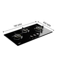 Crompton HOB-SSHB783-MBL Built-In Gas Hob SensoSafe HalfBrass 78cm 3 Burners Midnight Black - Mahajan Electronics Online