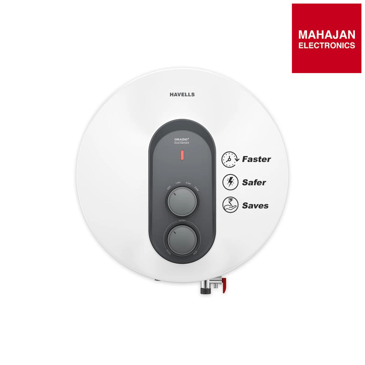 Havells ORAZIO+ 15L Storage Water Heater(Geyser)|5 Star Rated|33% Faster Heating|Dual adjustable knob|Whirlflow Technology|High Rise suitable|Safer to use| Feroglas Coated Inner Container (White Grey)-Online Mahajan lectronics