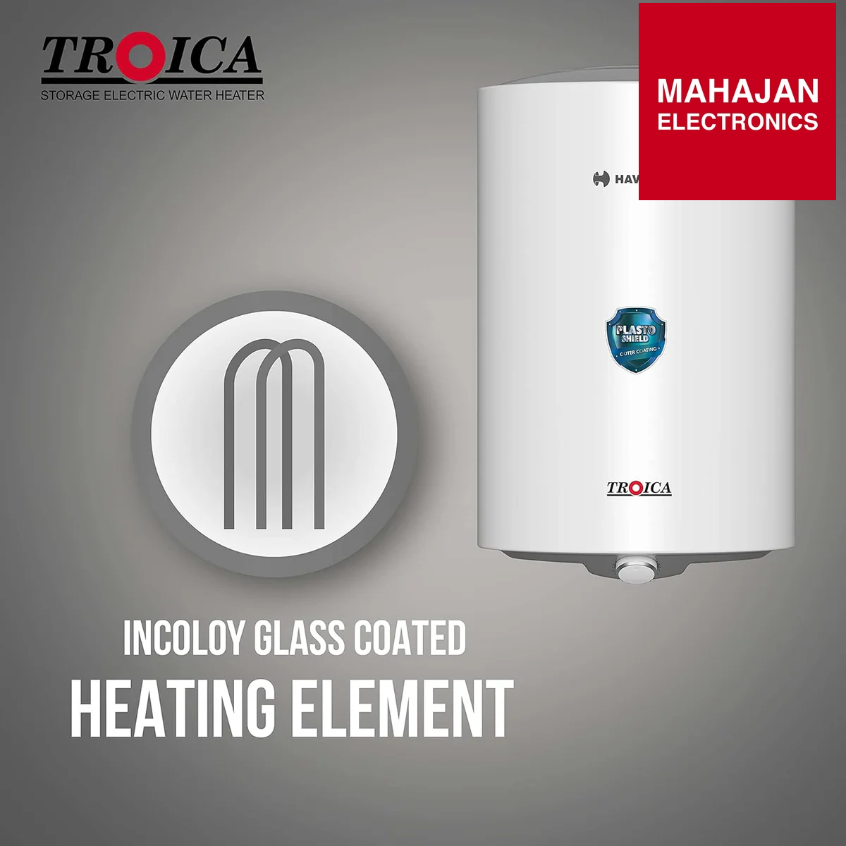 Havells Troica 25-Litre Vertical Storage Water Heater (Geyser) White Grey, 4 star - Mahajan Electronics Online