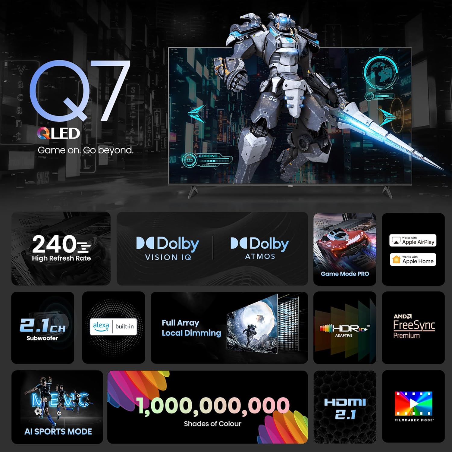 Hisense 100Q7N 254 cm (100 inches) Q7N Series 4K Ultra HD Smart QLED TV (Dark Grey)-Online Mahajan Electronics