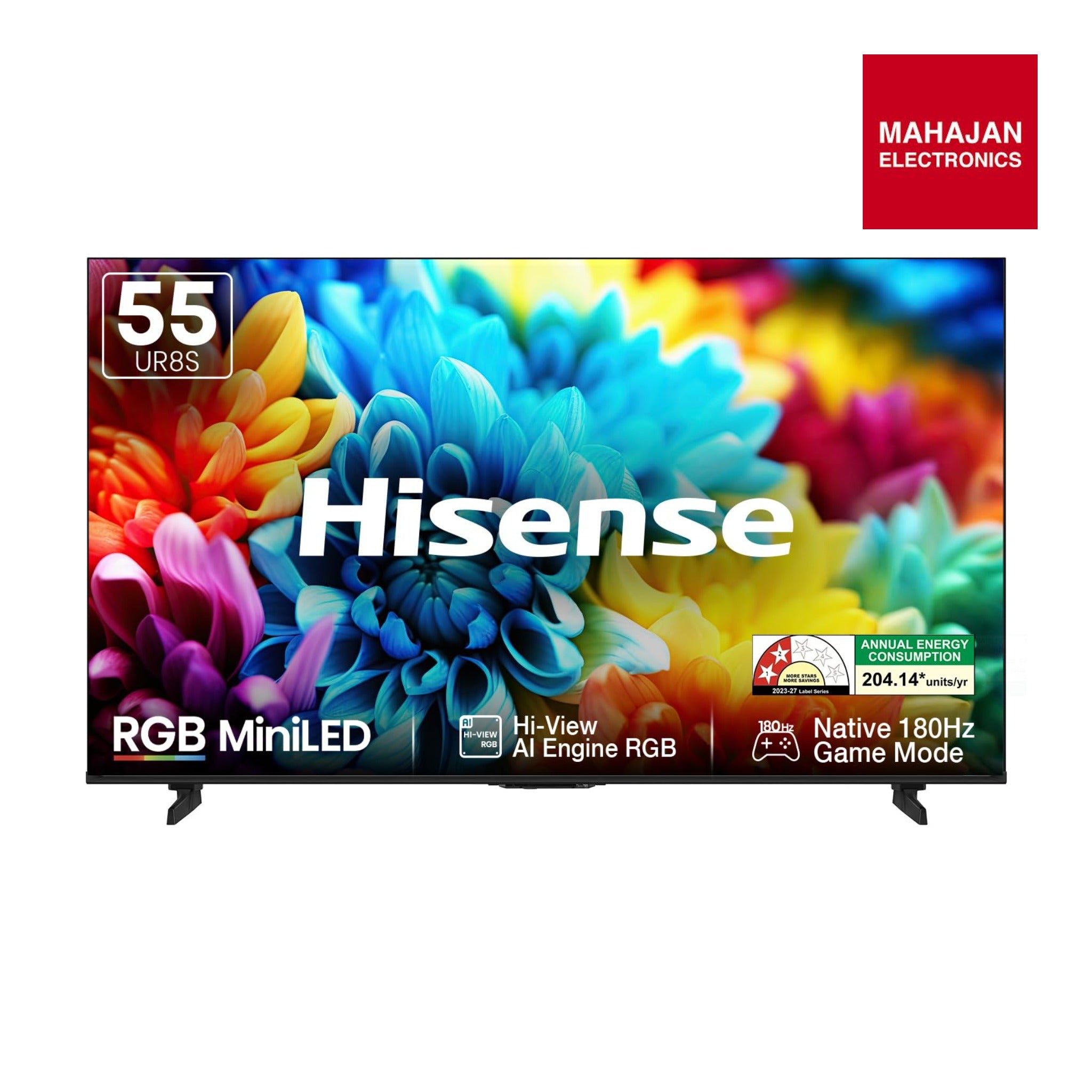 Hisense 55 Inch 55UR8S | RGB MiniLED | Hi-View AI Engine RGB | Native 180Hz Game Mode | Up to 3500 nits Peak Brightness | IMAX Enhanced | 2.1.2 Multi-Channel Surround | AI RGB Light Sensor-Online Mahajan Electronics