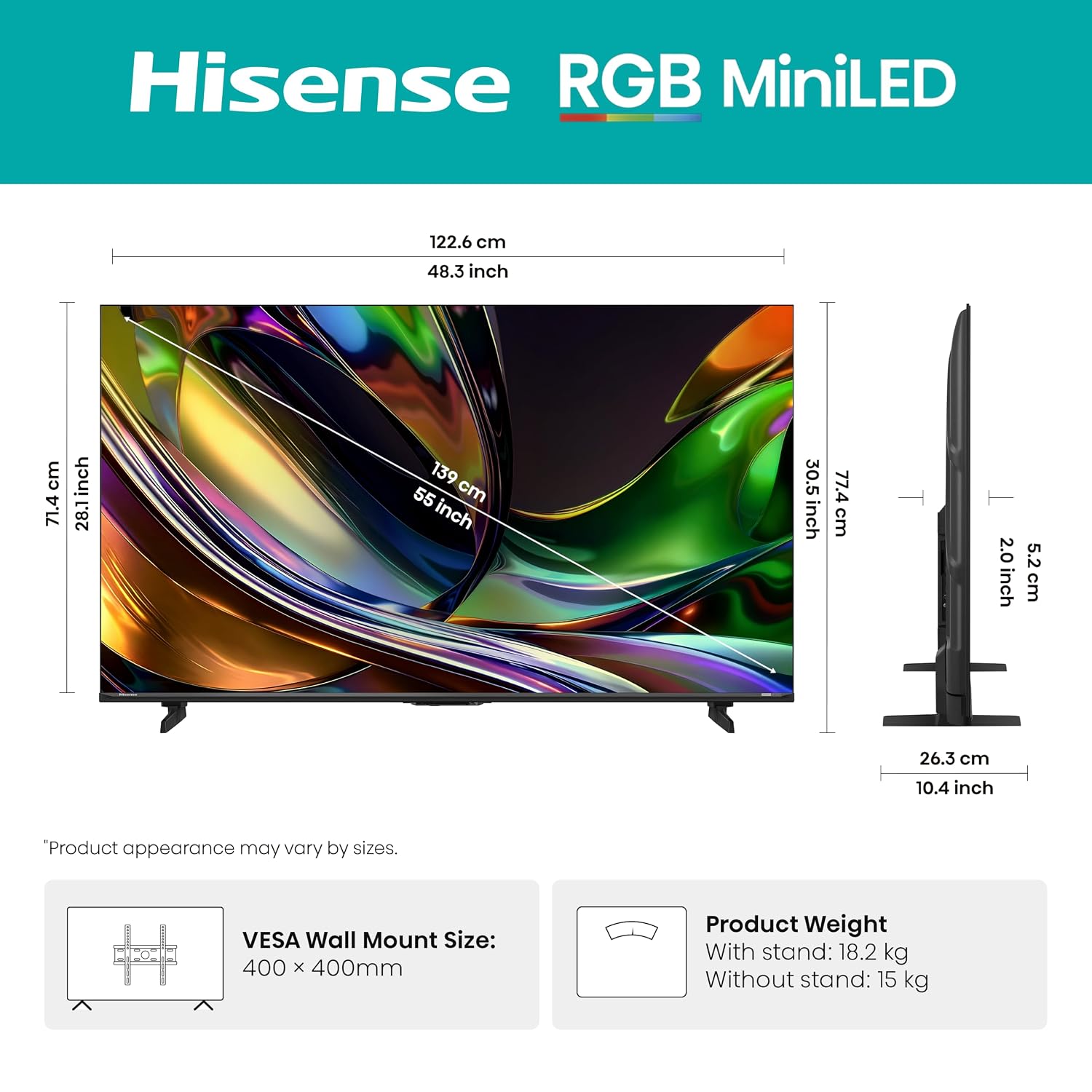 Hisense 55 Inch 55UR8S | RGB MiniLED | Hi-View AI Engine RGB | Native 180Hz Game Mode | Up to 3500 nits Peak Brightness | IMAX Enhanced | 2.1.2 Multi-Channel Surround | AI RGB Light Sensor-Online Mahajan Electronics