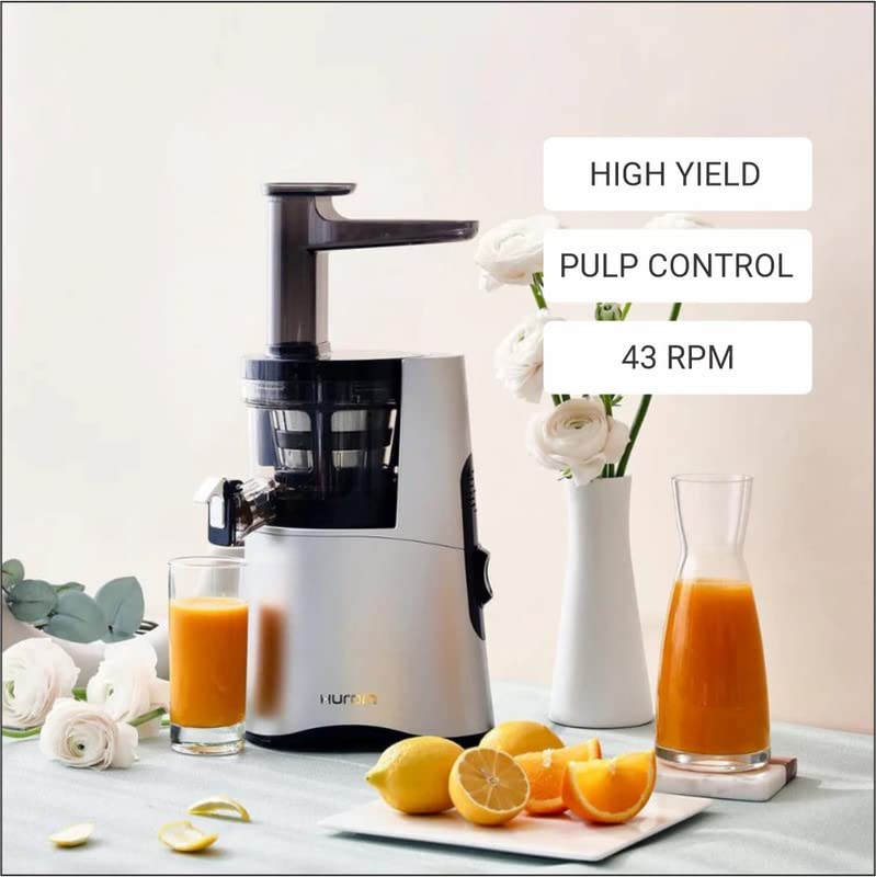 Hurom H-Aa Slow Cold Press Juicer Slow Squeeze Alpha Technology All-In-One Juicer Make Juice, Smoothies, Nut Milk, Sorbet , Matte Silver, 150 Watts - Mahajan Electronics Online