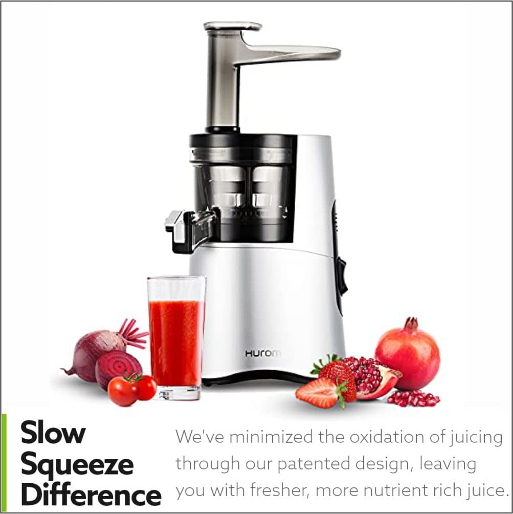 Hurom H-Aa Slow Cold Press Juicer Slow Squeeze Alpha Technology All-In-One Juicer Make Juice, Smoothies, Nut Milk, Sorbet , Matte Silver, 150 Watts - Mahajan Electronics Online