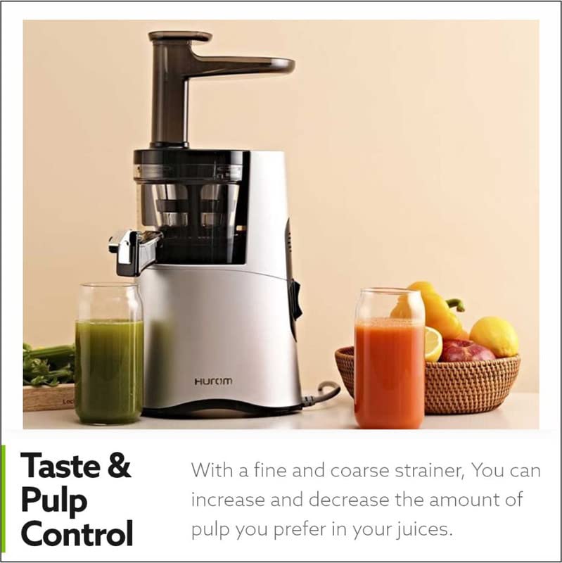 Hurom H-Aa Slow Cold Press Juicer Slow Squeeze Alpha Technology All-In-One Juicer Make Juice, Smoothies, Nut Milk, Sorbet , Matte Silver, 150 Watts - Mahajan Electronics Online