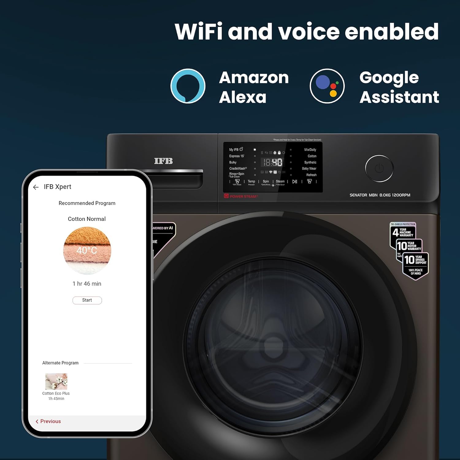 IFB SENATOR MBN 8012 CMS 8 Kg 5 Star, DeepClean® Technology, AI Powered, WiFi, Fully Automatic Front Load Washing Machine ( PowerSteam®, 9 Swirl, Steam Refresh, Inbuilt Heater, Eco Inverter, Mocha)-Online MAhajan Electronics
