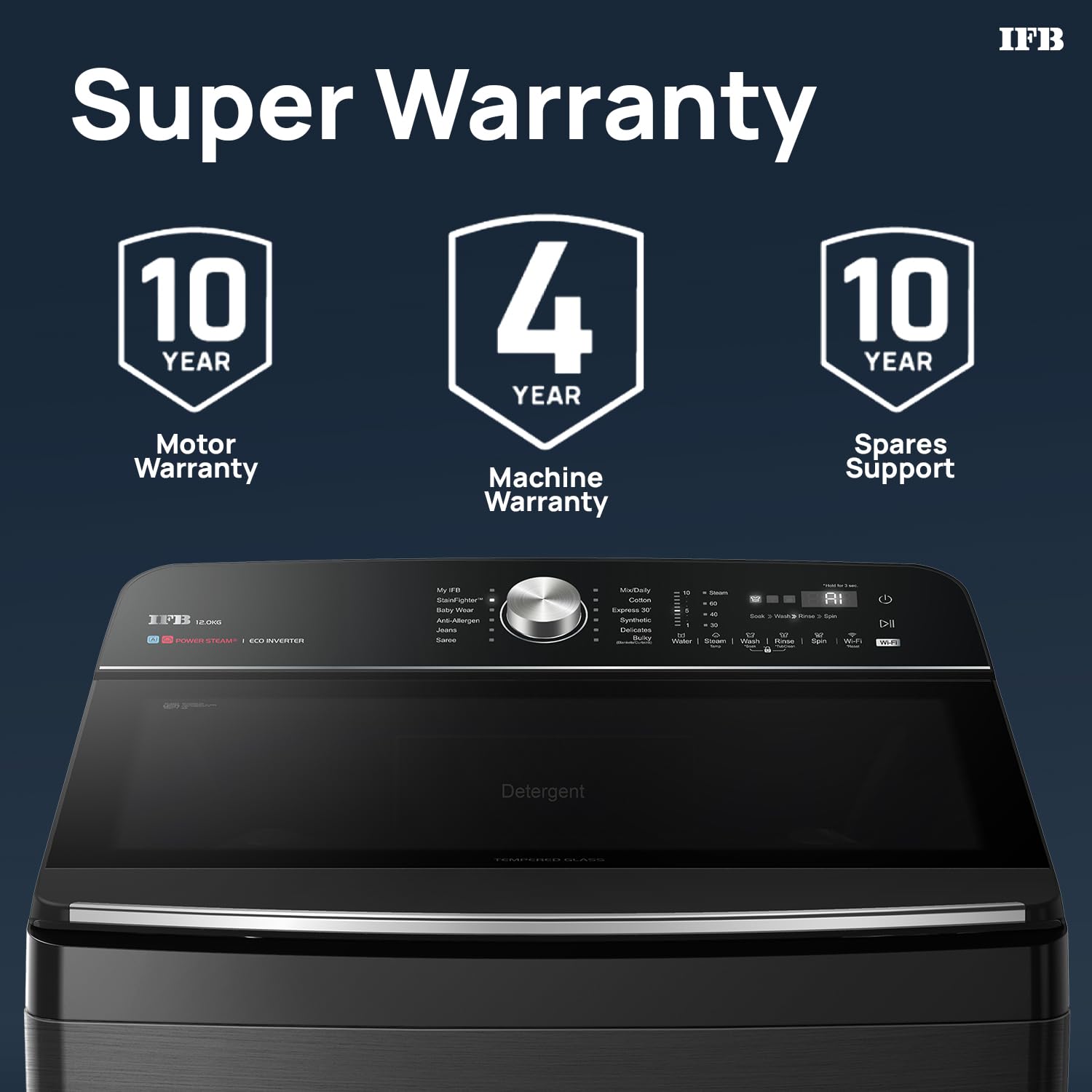 IFB TL121BL4SWID 12 Kg 5 Star AI Powered DeepClean® Technology Fully Automatic Top Load Washing Machine with Inbuilt Heater & Wi-Fi (, Power Steam®, Eco Inverter, Activmix, 4 Year Warranty,Black VCM-Online Mahajan Electronics