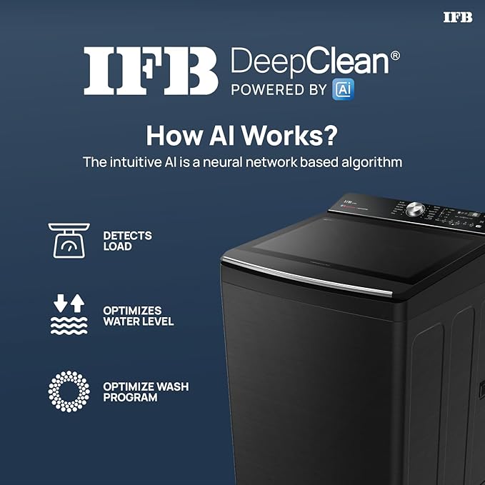 IFB TL121BL4SWID 12 Kg 5 Star AI Powered DeepClean® Technology Fully Automatic Top Load Washing Machine with Inbuilt Heater & Wi-Fi (, Power Steam®, Eco Inverter, Activmix, 4 Year Warranty,Black VCM-Online Mahajan Electronics