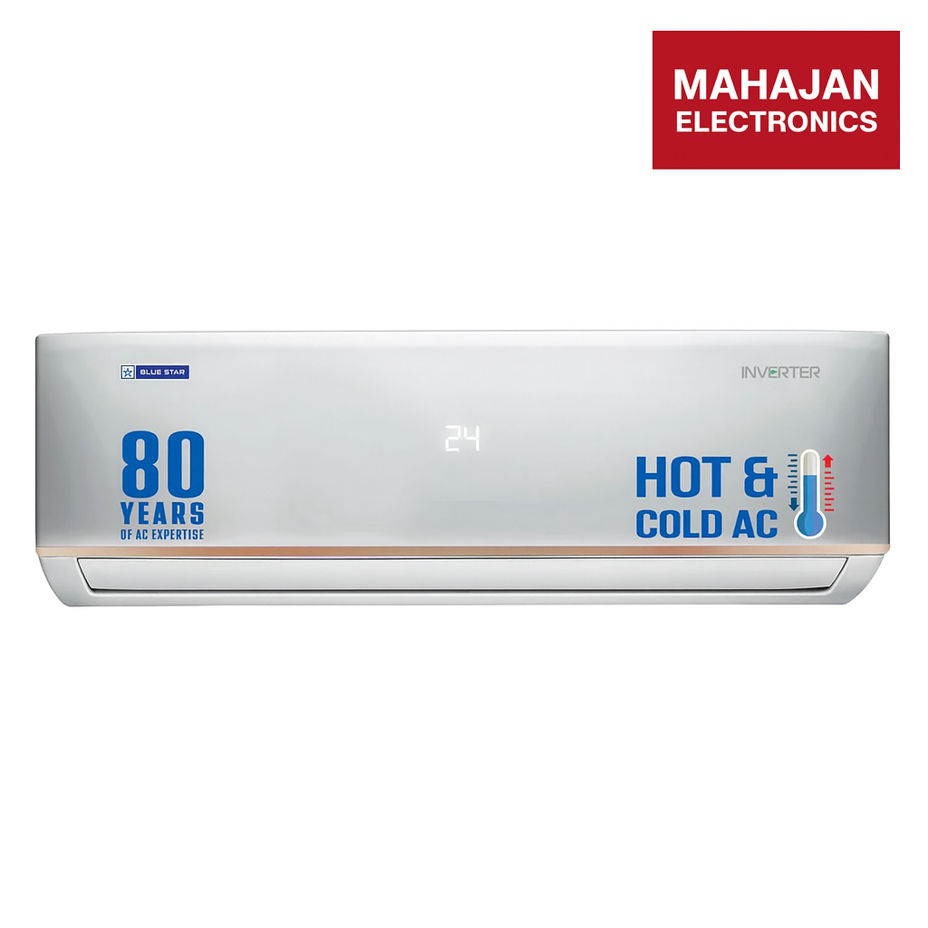 Air conditioner with Mahajan Electronics logo on a white background