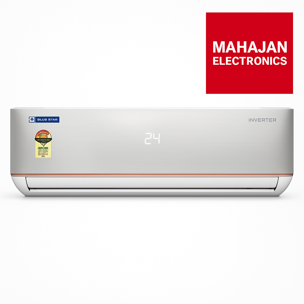 Air conditioner with Mahajan Electronics logo on a white background