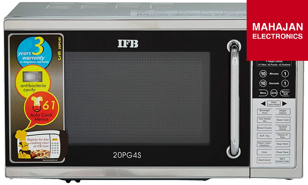 IFB 20PG4S 20 L Grill Microwave Oven (Black/Silver) – 61 Auto-Cook Menus, Steam Clean, Express Cooking, Touch Control Panel