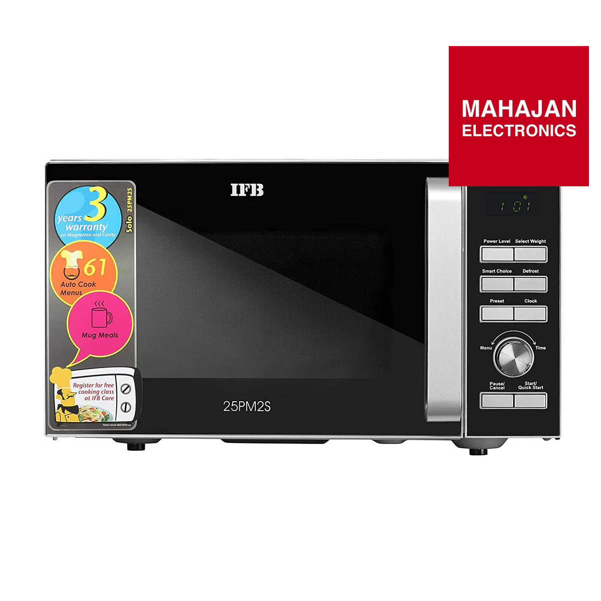 IFB 25PM2S 25L Solo Microwave Oven | 61 Auto Cook Menus | Steam Clean | Disinfect | Silver IFB