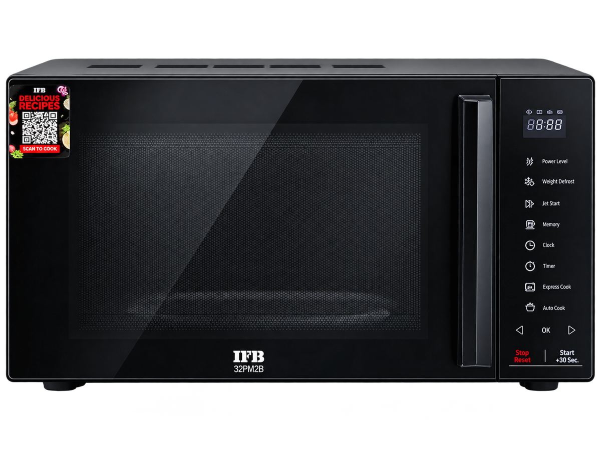 IFB 32PM2B 32L Solo Microwave Oven with 69 Auto Cook Menus (Black, Mug Recipes, Steam Clean, Auto Reheat, Preset Timer, Power Save, Child Safety Lock, 10 Power Levels) – Mahajan Electronics Online.