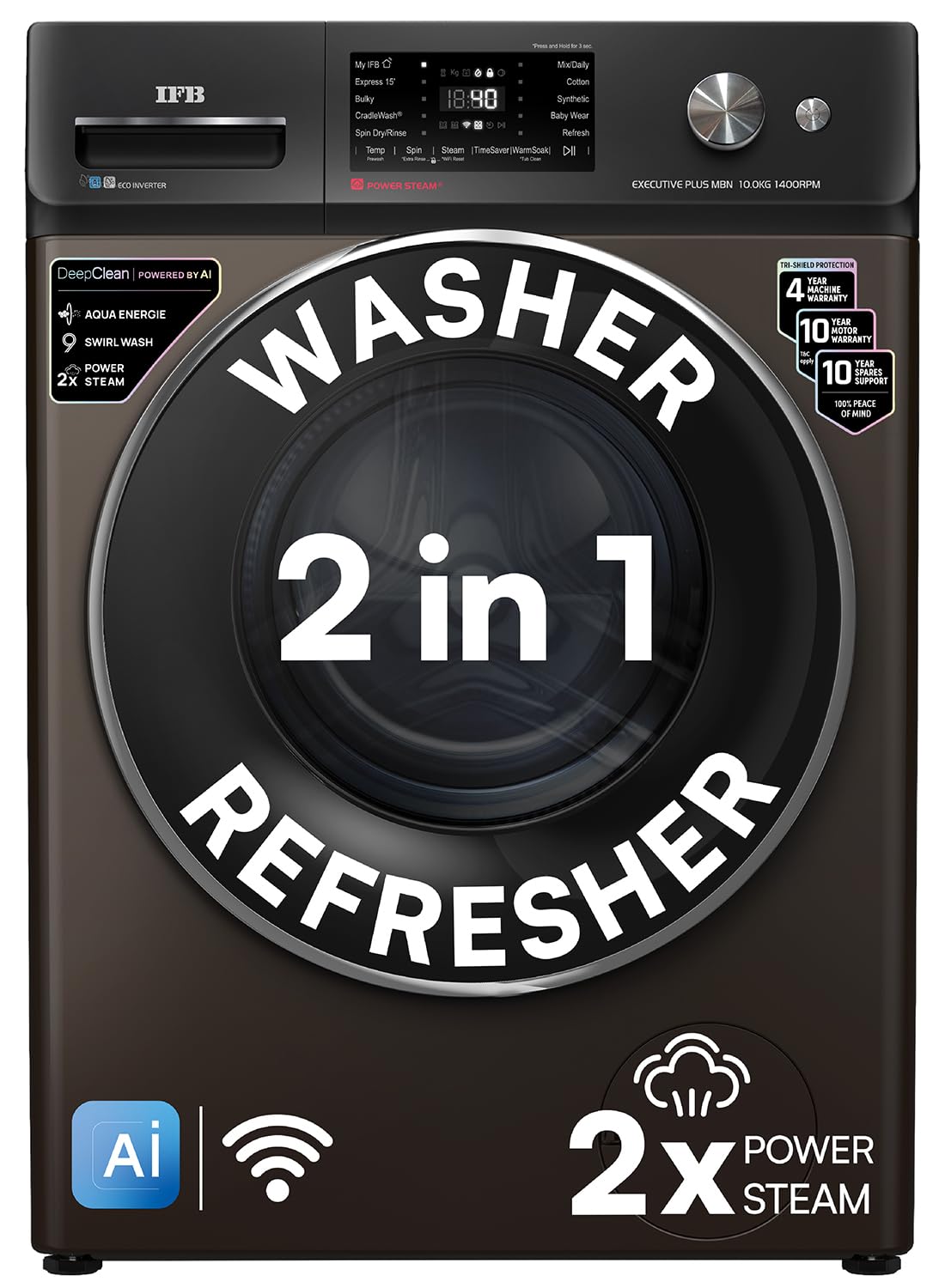 IFB EXECUTIVE PLUS MBN 1014K CMS 10 Kg 5 Star, DeepClean® Technology, AI Powered, WiFi, Fully Automatic Front Load Washing Machine (PowerSteam®,9 Swirl, Steam Refresh, Inbuilt Heater, Eco Inverter, Mocha)-Online Mahajan Electronics