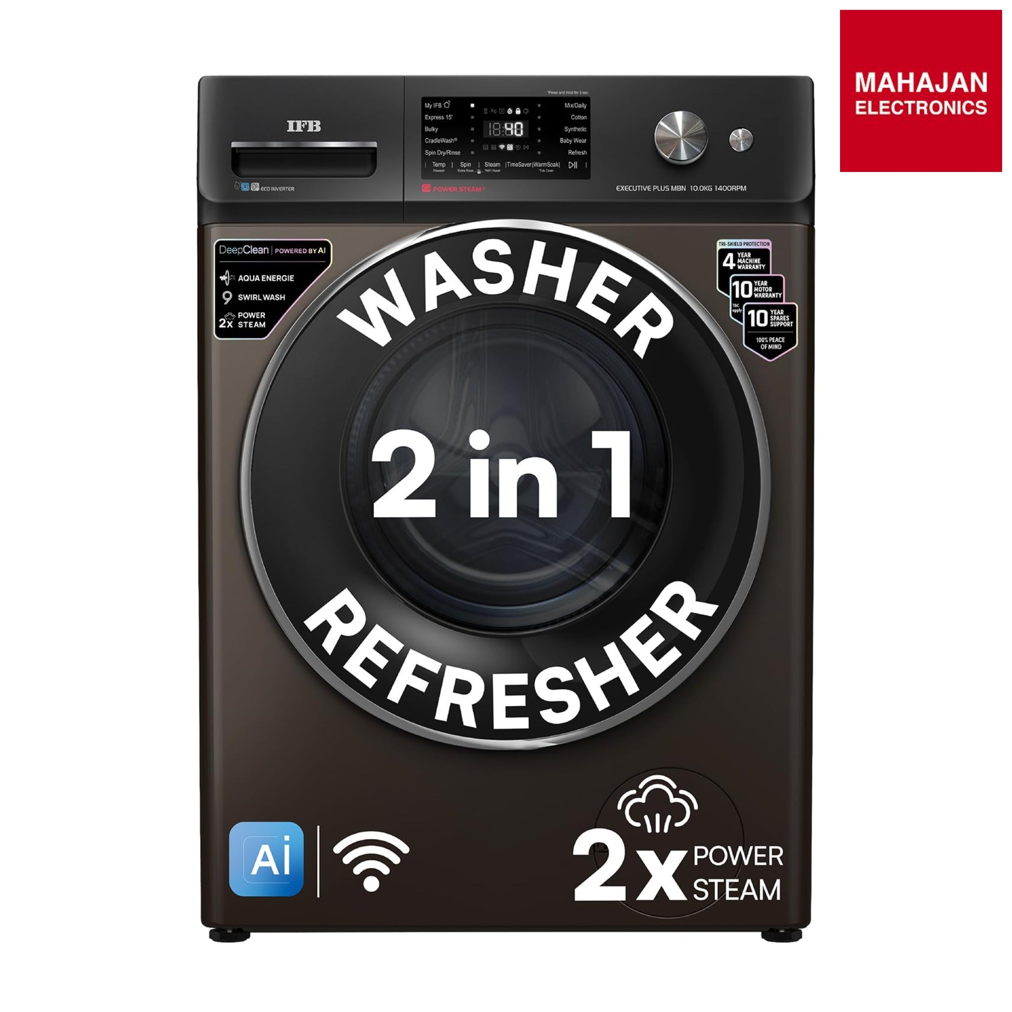 IFB EXECUTIVE PLUS MBN 1014K CMS 10 Kg 5 Star, DeepClean® Technology, AI Powered, WiFi, Fully Automatic Front Load Washing Machine (PowerSteam®,9 Swirl, Steam Refresh, Inbuilt Heater, Eco Inverter, Mocha)-Online Mahajan Electronics