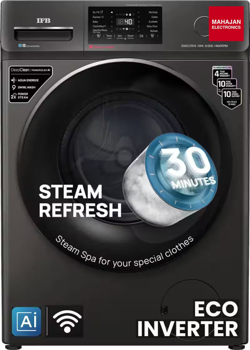 IFB Executive OXN 9014 CMS 9Kg AI Front Load Washing Machine 1400 RPM Steam Refresh Silver-Online Mahajan Electronics