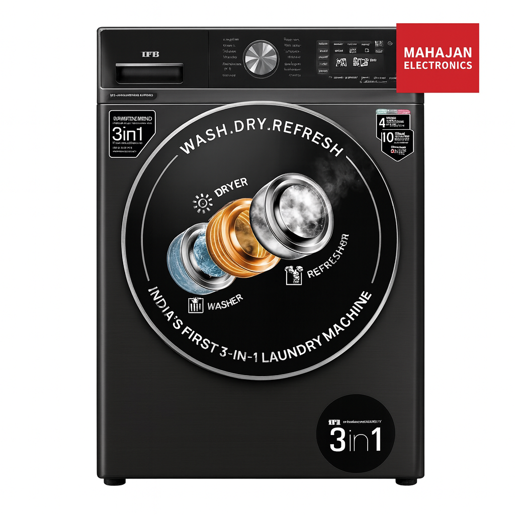 3-in-1 laundry machine with Mahajan Electronics branding on a white background