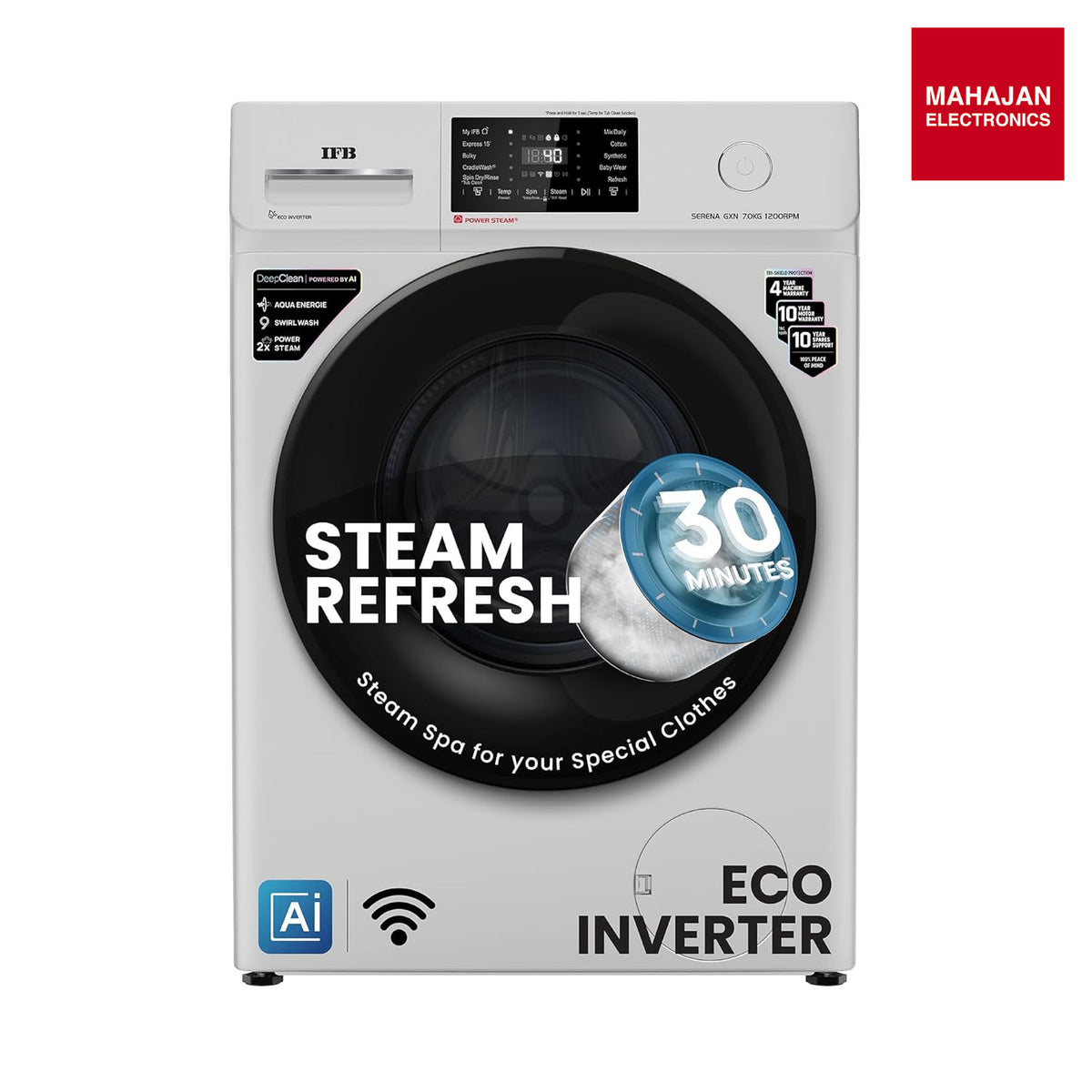 IFB Serena GXN 7012 CMS 7 Kg 5 Star AI Powered Front Load Washing Machine | PowerSteam | DeepClean | WiFi | Mahajan Electronics Delhi NCR IFB – Mahajan Electronics Online.