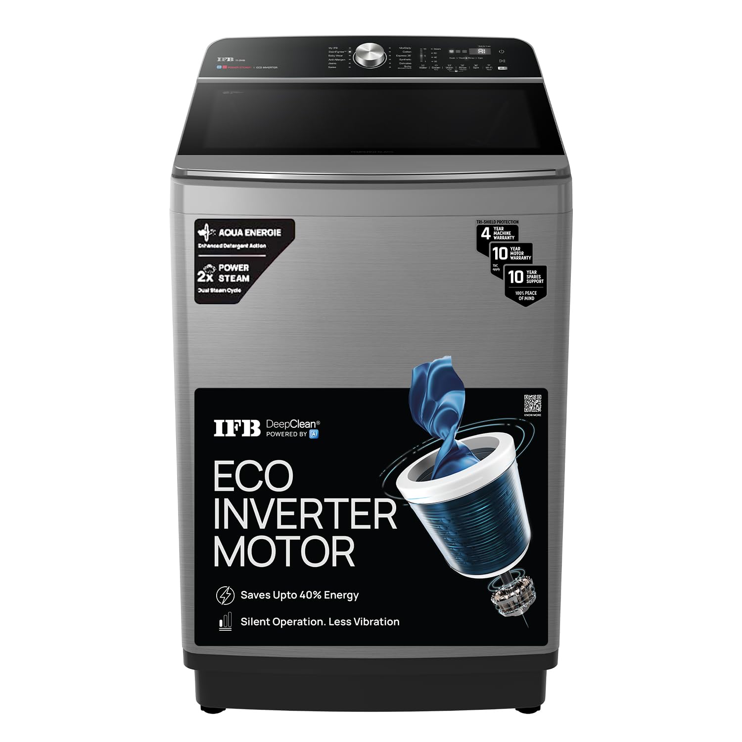IFB TL111IN3SWID 11 Kg 5 Star AI Powered DeepClean® Technology Fully Automatic Top Load Washing Machine with Inbuilt Heater & Wi-Fi ( Power Steam®, Eco Inverter, Activmix, 4 Year Warranty, Inox)-Online Mahajan Electronics