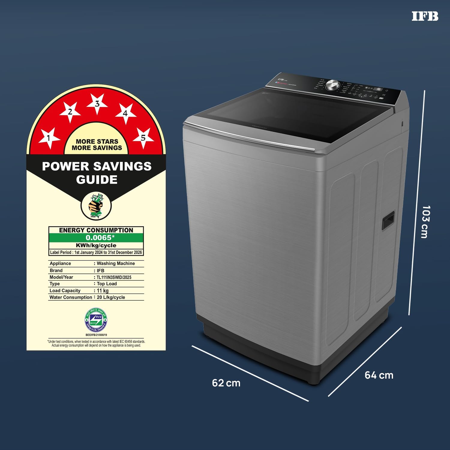 IFB TL111IN3SWID 11 Kg 5 Star AI Powered DeepClean® Technology Fully Automatic Top Load Washing Machine with Inbuilt Heater & Wi-Fi ( Power Steam®, Eco Inverter, Activmix, 4 Year Warranty, Inox)-Online Mahajan Electronics
