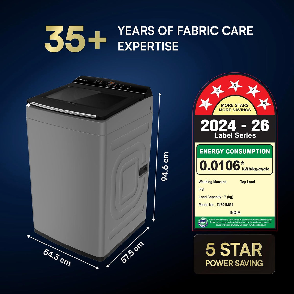 IFB TL701MG1 7 Kg 5 Star Fully Automatic Top Load Washing Machine with AI, Deep Clean, ActivMix, Aqua Energie, Med Grey