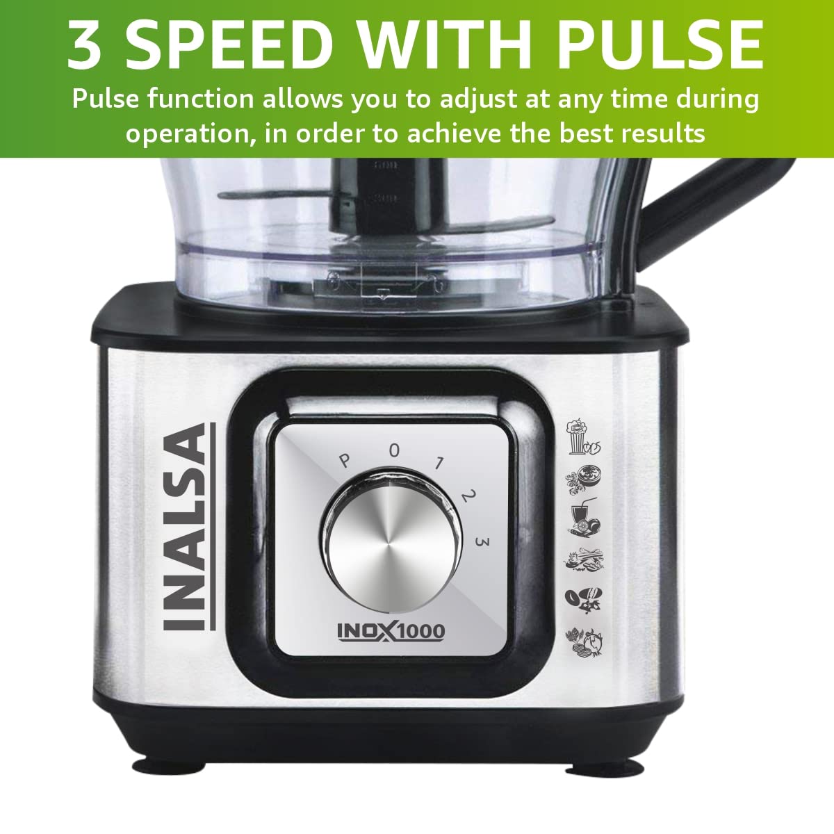 Inalsa INOX 1000 1000W Food Processor with Blender Jar,304 Grade SS Dry Grinding,Chutney Jar,12 Accessories,Centrifugal & Citrus Juicer,(Black/Silver) - Mahajan Electronics Online