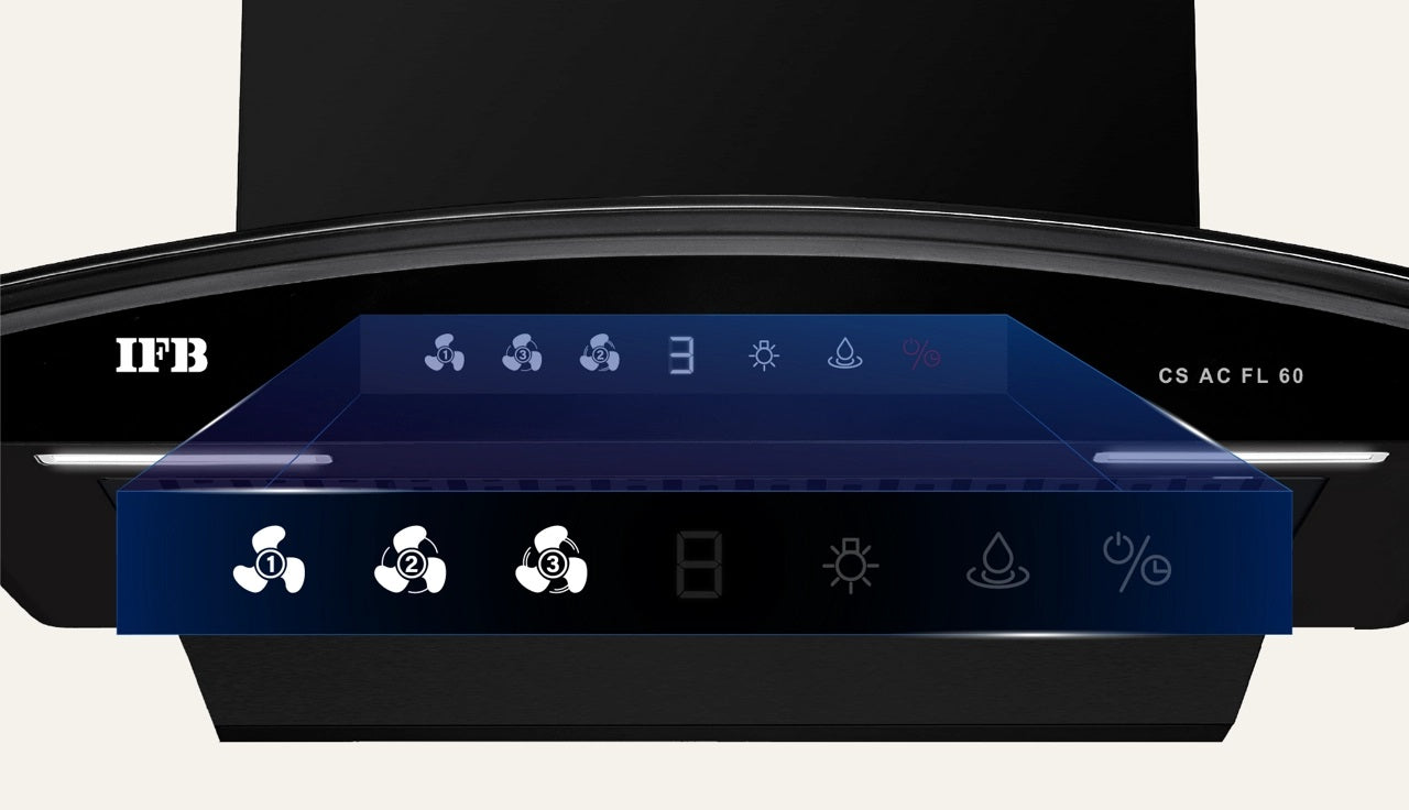 IFB CS AC FL P 60 60cm Wall Mount Chimney| Auto Clean | Hand Sensor + Feather Touch Controls | Decorative Black Glass Finish.Mahajan  Electronics Online