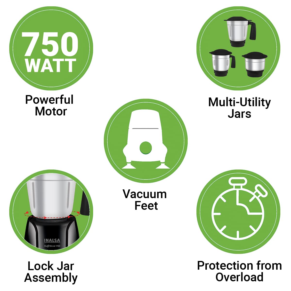 Inalsa MaxxBlend 750 W Mixer Grinder 3 Jars – Mahajan Electronics Online.