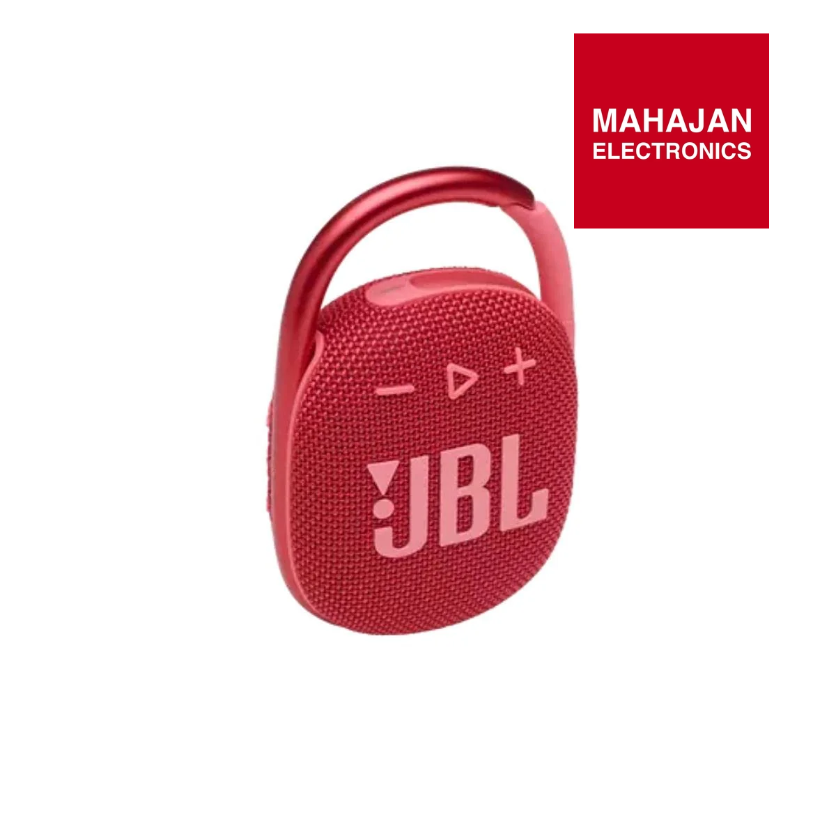 Red JBL speaker with Mahajan Electronics logo on a white background