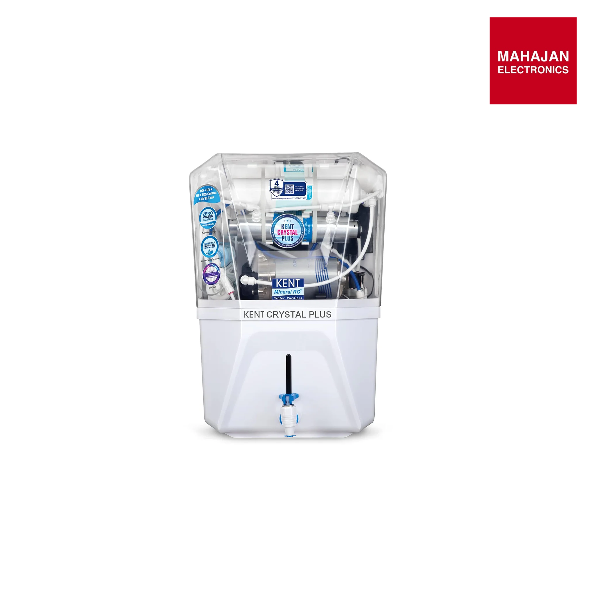 KENT Crystal Plus Alkaline RO + UV + UF + TDS Control + in-Tank UV Water Purifier 11 L | 20 L/hr Water Purification | Zero Water Wastage Technology Mahajan Electronics Online