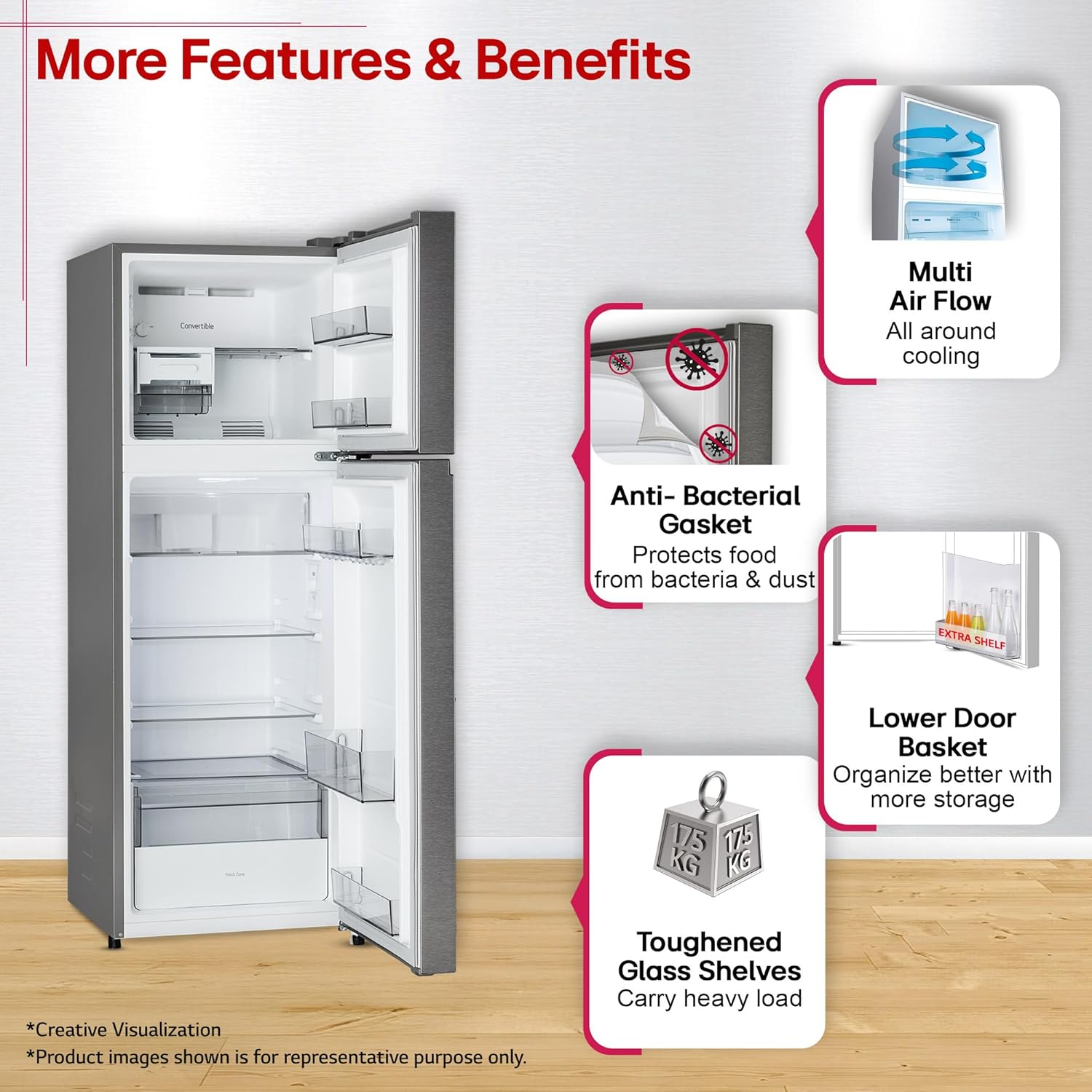 LG GLT2526XWDS 251 L, 2 Star, Frost-Free Smart Inverter Double Door Convertible Refrigerator ( Dazzle Steel, Multi Air Flow Cooling, Smart & Dairy Mode, Convertible Space for More Storage, 2026 Model-Online Mahajan Electronics