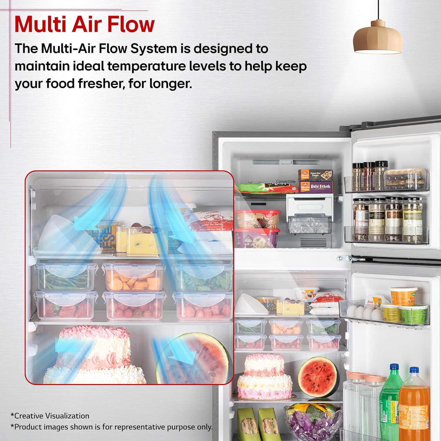 LG GLT2526XWDS 251 L, 2 Star, Frost-Free Smart Inverter Double Door Convertible Refrigerator ( Dazzle Steel, Multi Air Flow Cooling, Smart & Dairy Mode, Convertible Space for More Storage, 2026 Model-Online Mahajan Electronics