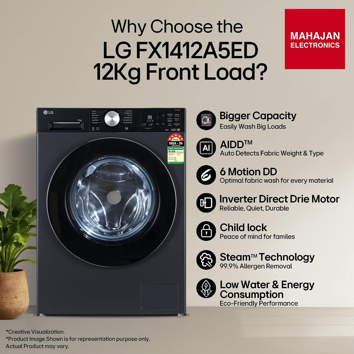 LG FX1412A5ED 12 Kg Front Load Washing Machine Essence Graphite – Mahajan Electronics Online.