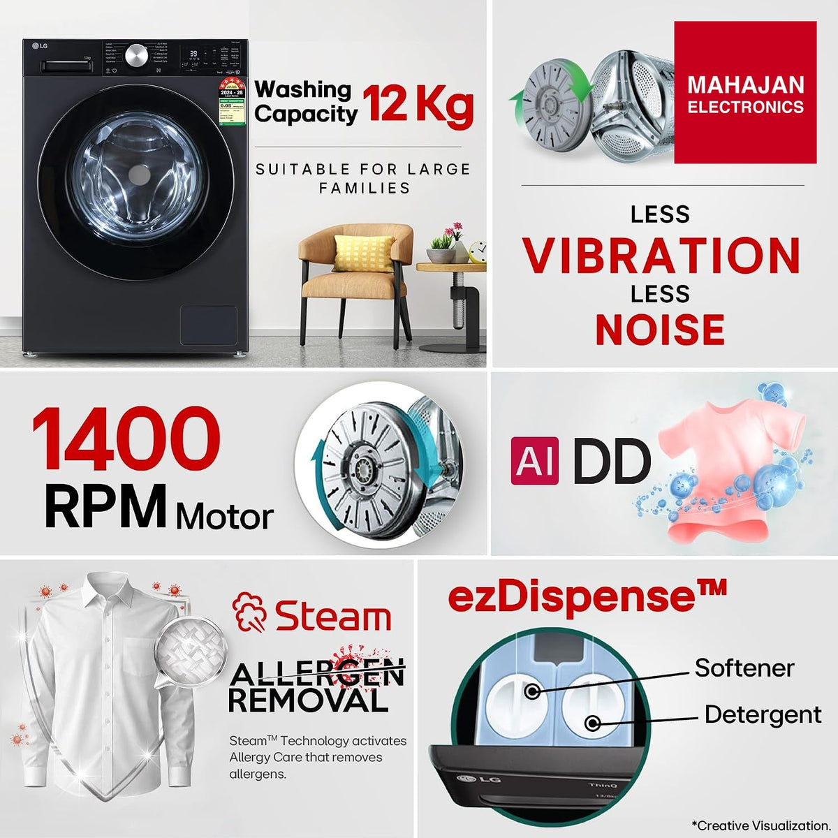 LG FX1412A5ED 12 Kg Front Load Washing Machine Essence Graphite – Mahajan Electronics Online.