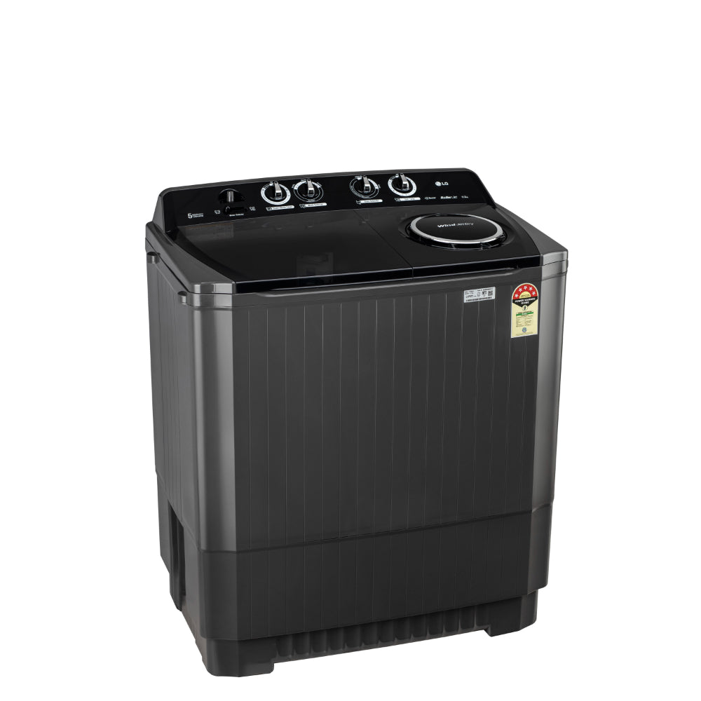 LG P115ASLAZ 11.5 kg Semi Automatic Top Load Washing Machine, Roller Jet Pulsator + Soak, Black Mahajan Electronics Online