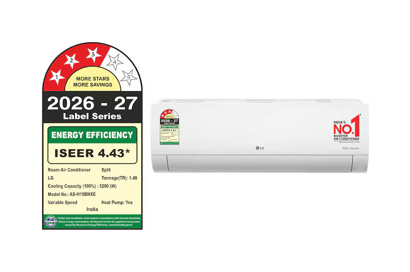 LG 3 Star (~1.5) Split AC, Hot and Cold, AI Dual inverter Compressor, Super Convertible 5-in-1 Cooling, 5.2 kW, 2026 Model-Online Mahajan Electronics