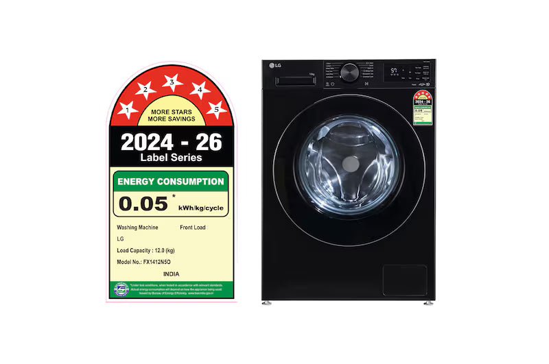 LG  FX1412N5O 12 Kg 5 Star Front Load Washing Machine with AI Direct Drive™, TurboWash 360˚, 6 Motion & Steam – Onyx Black-Online Mahajan Electronics