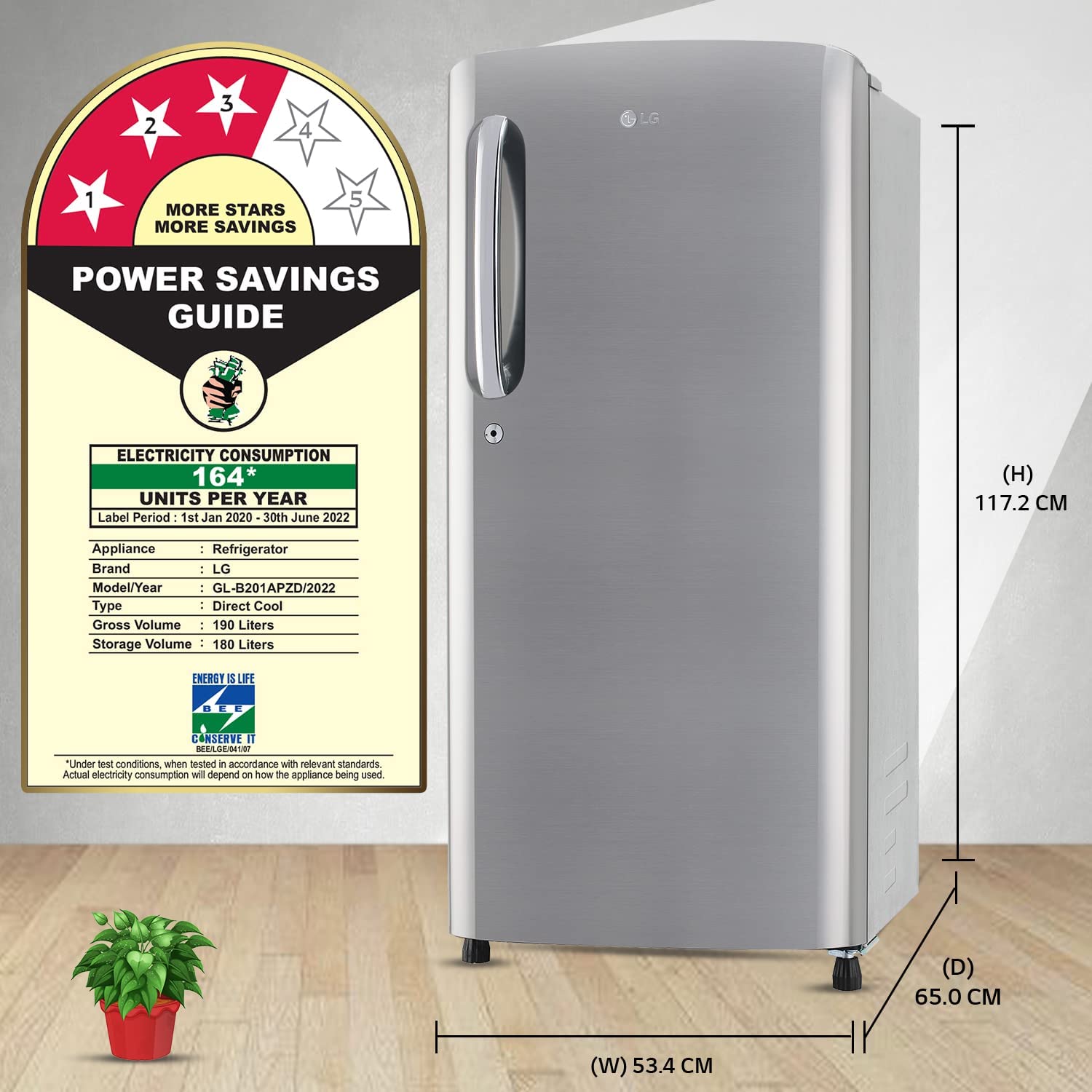 LG GLD1936YAPZ 185 L 3 Star Direct-Cool Single Door Refrigerator ( Shiny Steel, Fast Ice Making, Gross Volume 190 Litre) Mahajan Electronics Online