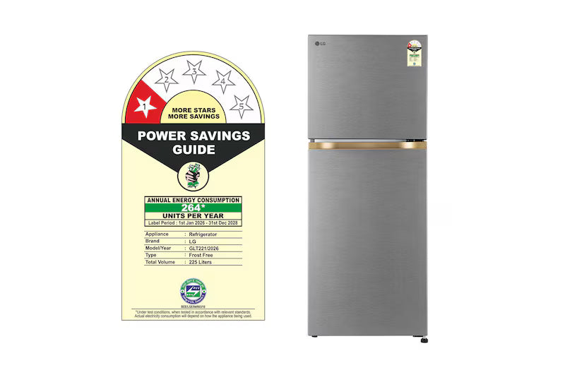 LG GLT2216WYDS 225L Double Door Refrigerator with Smart Mode, Auto Smart Connect, Smart Inverter Compressor, Multi Air Flow, Dazzle Steel, 1 Star-Online Mahajan Electronics