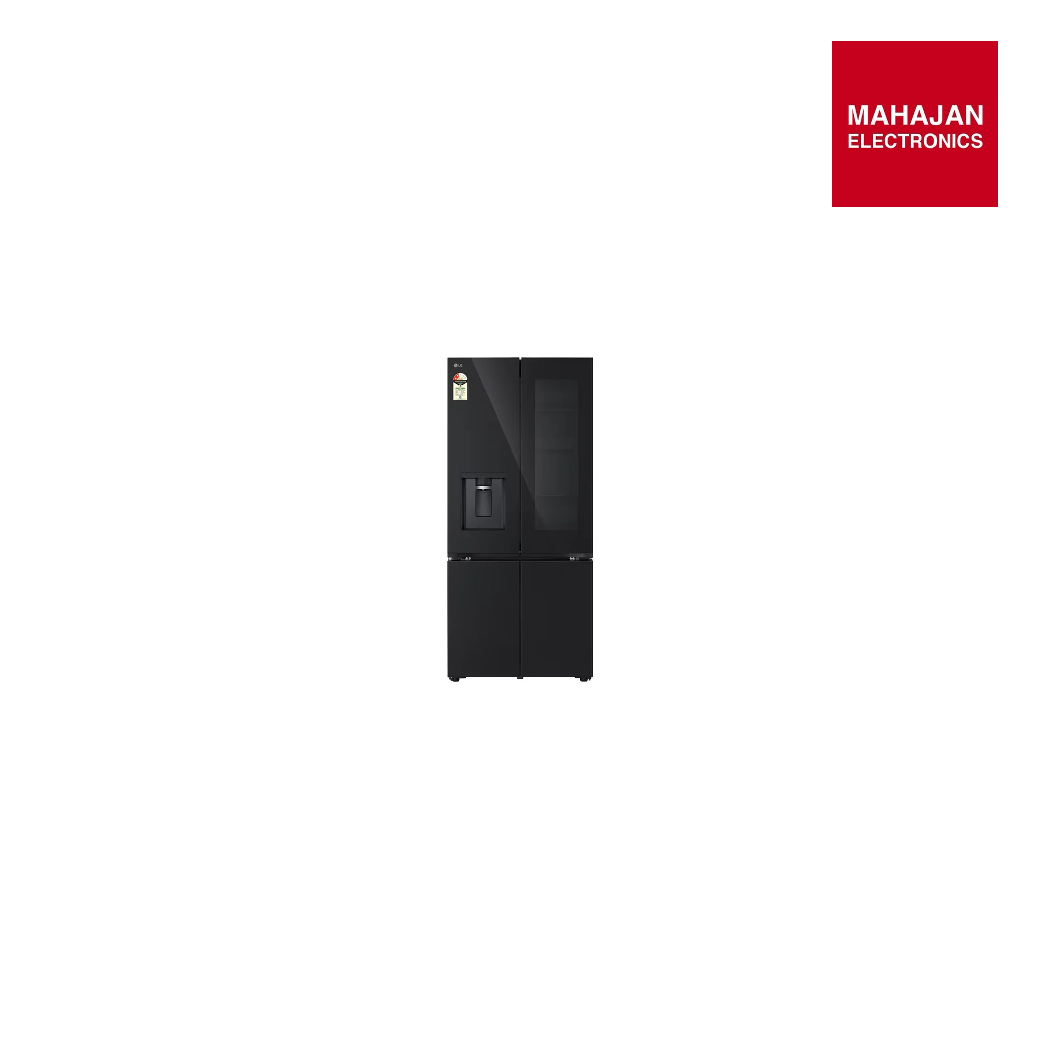 LG GV-K25FFGFB 610L French Door Refrigerator, InstaView, Water Dispenser, Wi-Fi Convertible, Black Glass Finish, 2 Star Mahajan Electronics Online