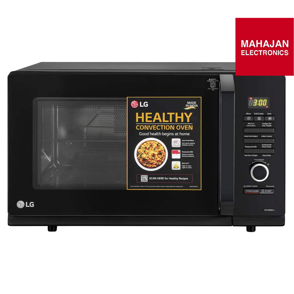 Black LG healthy convection oven with visible branding on a white background