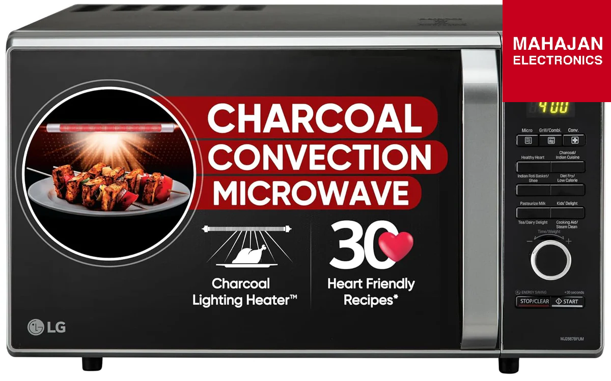 LG charcoal convection microwave with branding on a white background