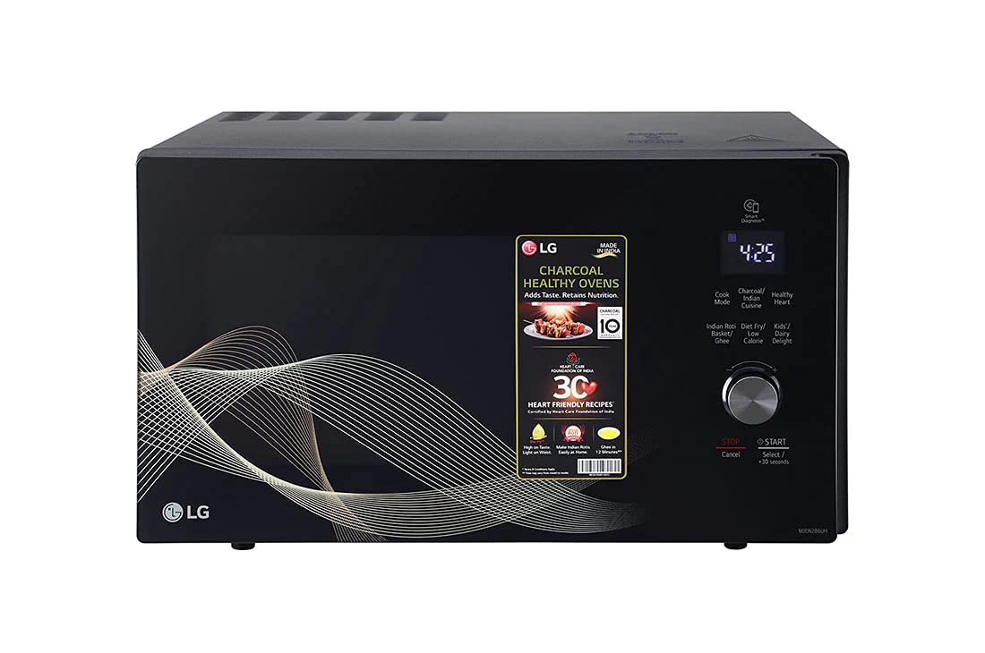 LG MJEN286UHW 28 L All-in-One Charcoal Convection Microwave Oven | Black | Charcoal Lighting Heater | 30 Healthy Heart Recipes | Motorised Rotisserie | Made in India