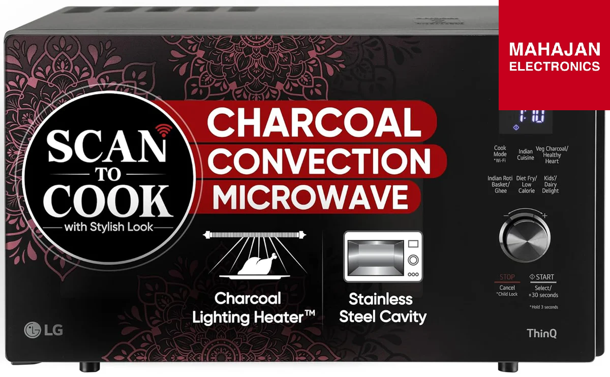 LG MJEN286VIW 28 L Charcoal Convection Microwave Oven | Scan to Cook Wi-Fi Enabled | Heart-Friendly Recipes | 360° Motorised Rotisserie | Stainless Steel Cavity | Black