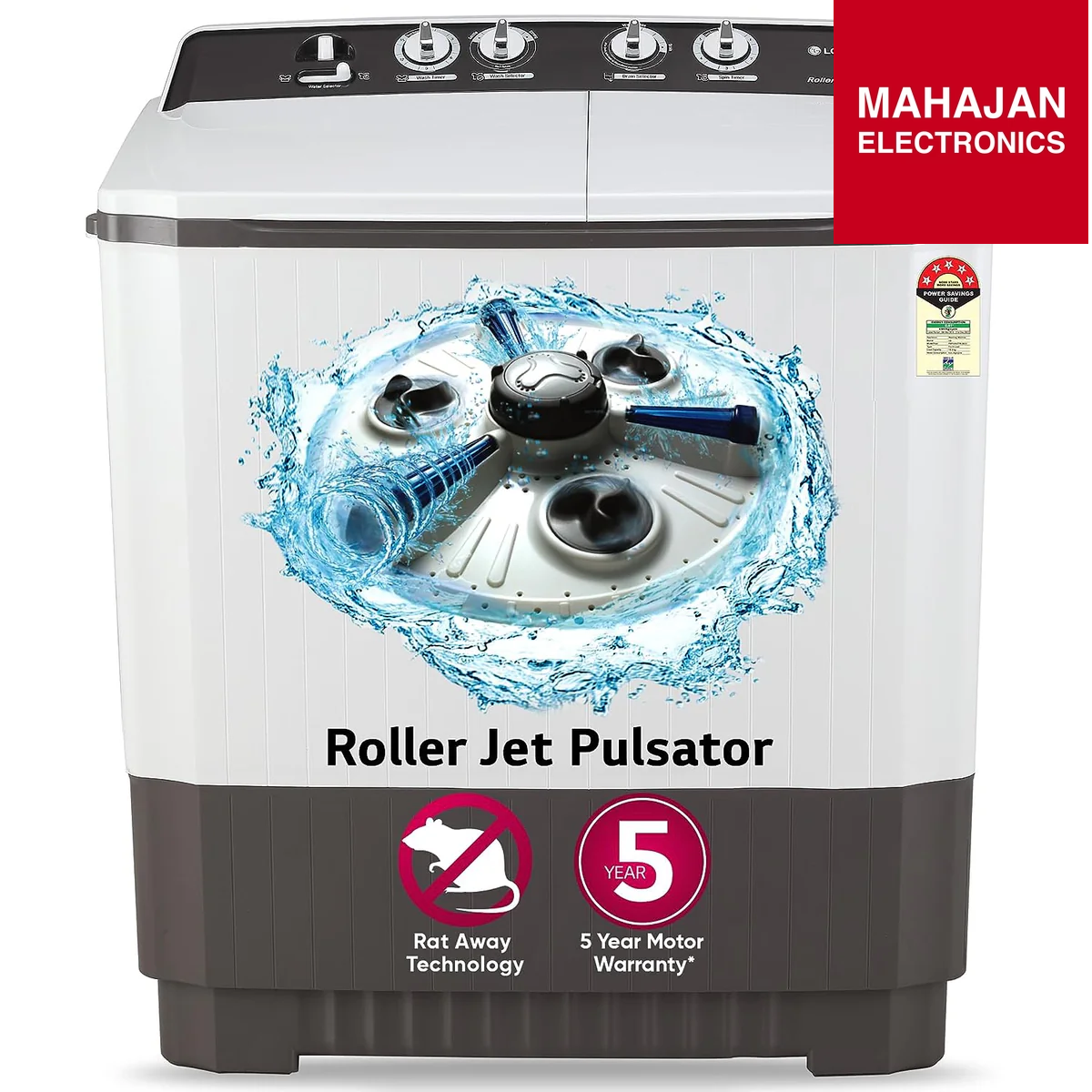 LG P1040RGAZ 10 kg 5 Star Semi-Automatic Top Load Washing Machine | Powerful Roller Jet Pulsator | Rat Away Technology | Dark Gray | Made in India