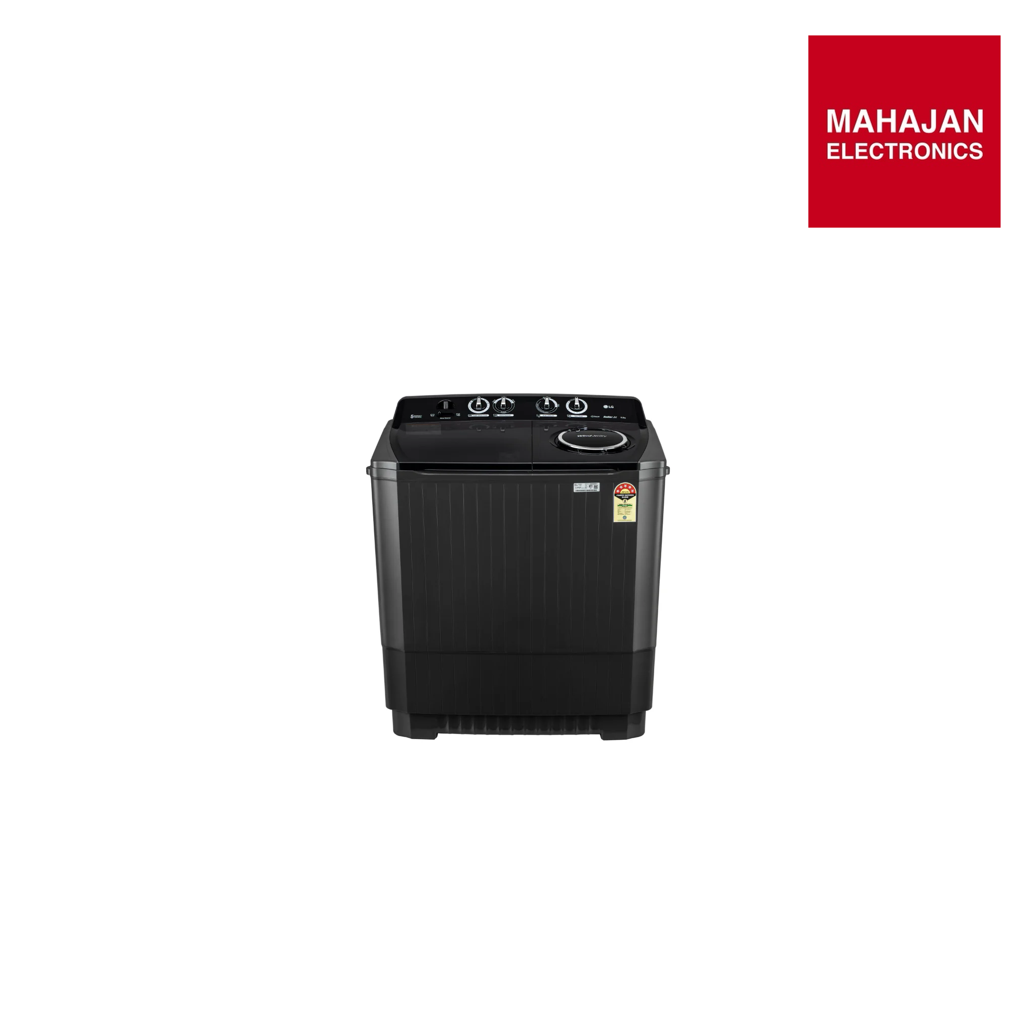 LG P115ASLAZ 11.5 kg Semi Automatic Top Load Washing Machine, Roller Jet Pulsator + Soak, Black Mahajan Electronics Online