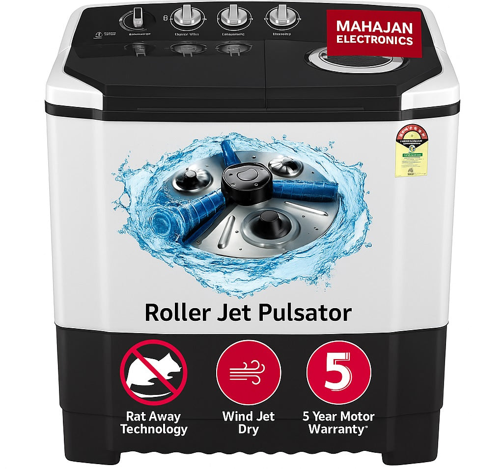 Mahajan Electronics washing machine with roller jet pulsator design on a white background